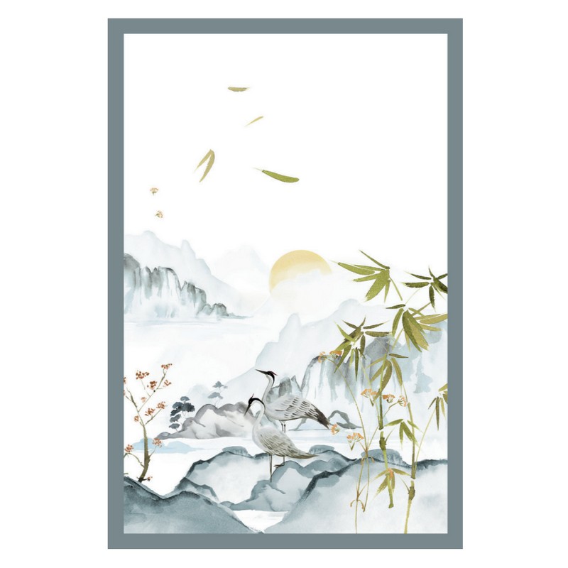 Strofinaccio 100% lino decorato con paesaggio giapponese, dimensioni 50 x 75 cm, made in Italy